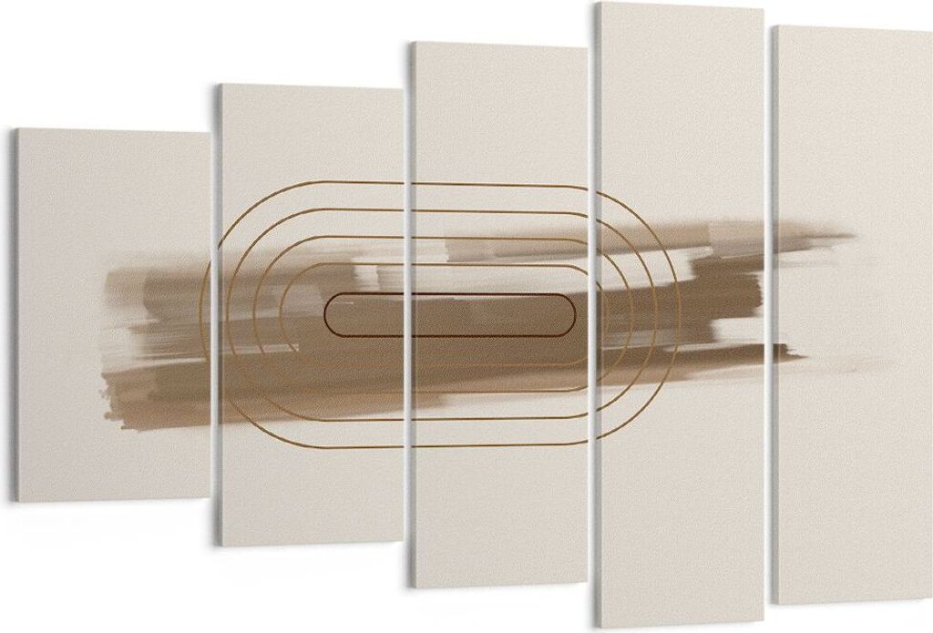 Bild auf Leinwand - Leinwandbild - 5 Teile - Abstraktion Oval Braun - 150x100cm - Wand Bild - Wanddeko - Wandbilder - Leinwanddruck - Bilder - Wand...