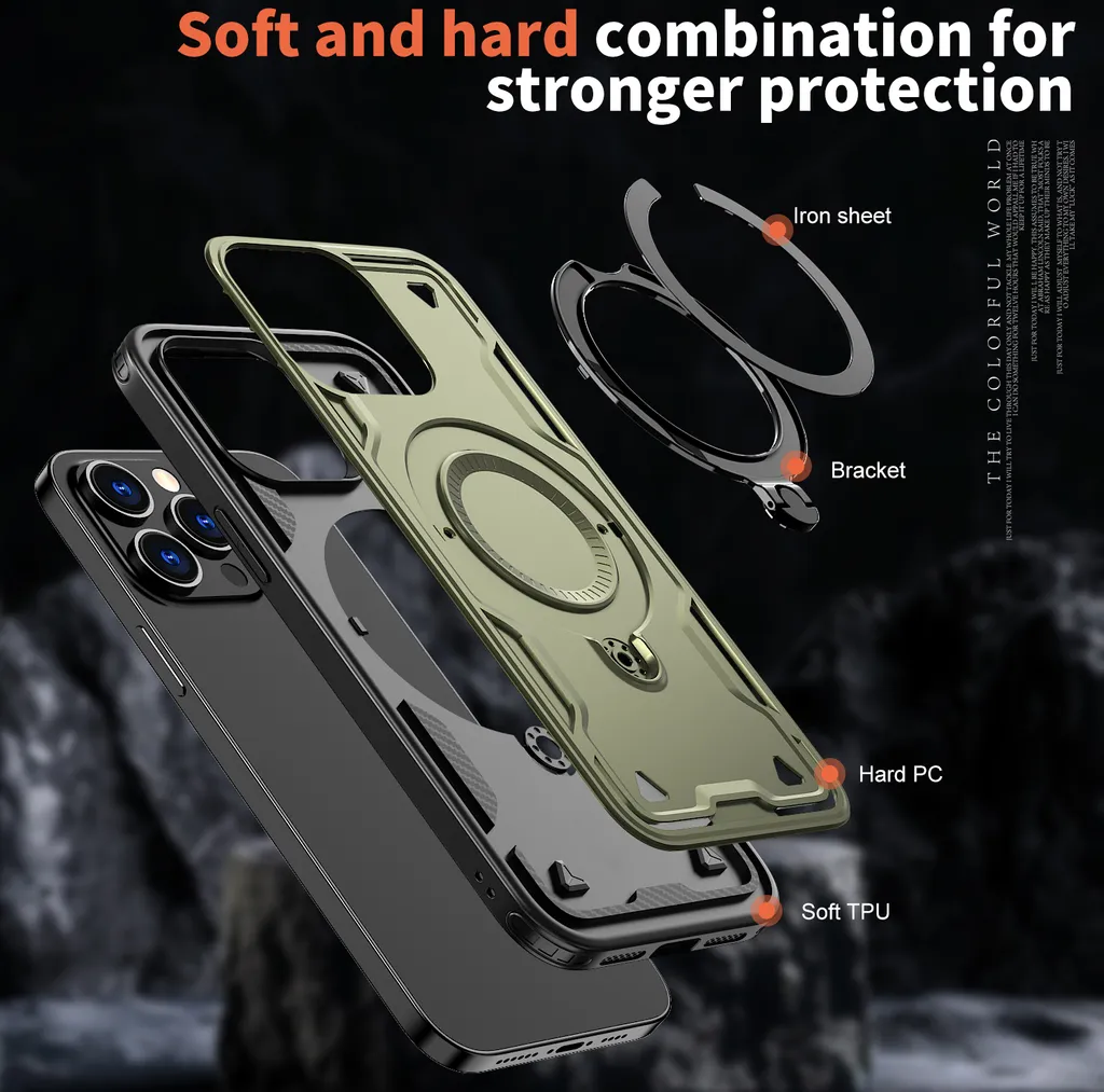 ESR Cover per iPhone 13 PRO, Custodia Magnetica Cavalleto Compatibile con MagSafe, Protezione Antiurto di Livello Militare, Supporto ad Anello per Fotocamera Integrato, Trasparente
