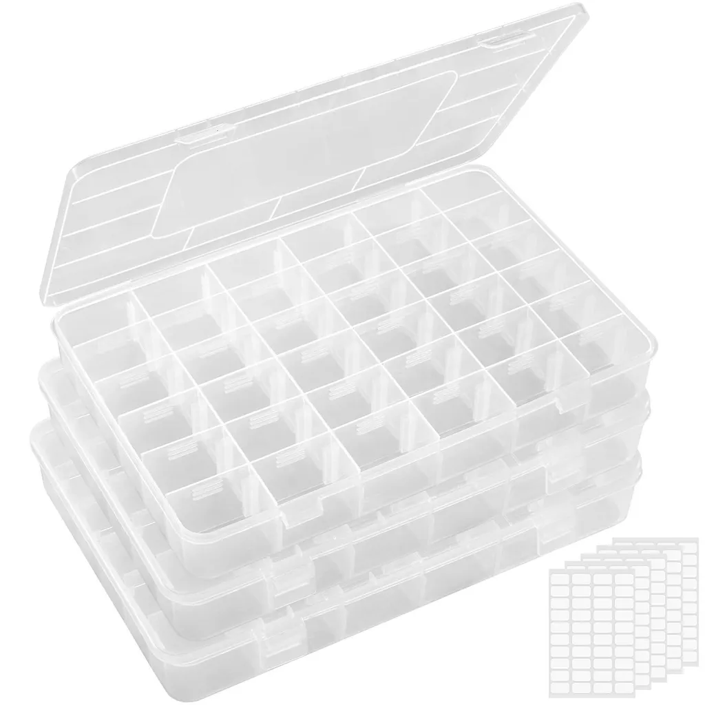 Rangement plastique avec séparateurs réglables et 36 cases pour vis et bijoux