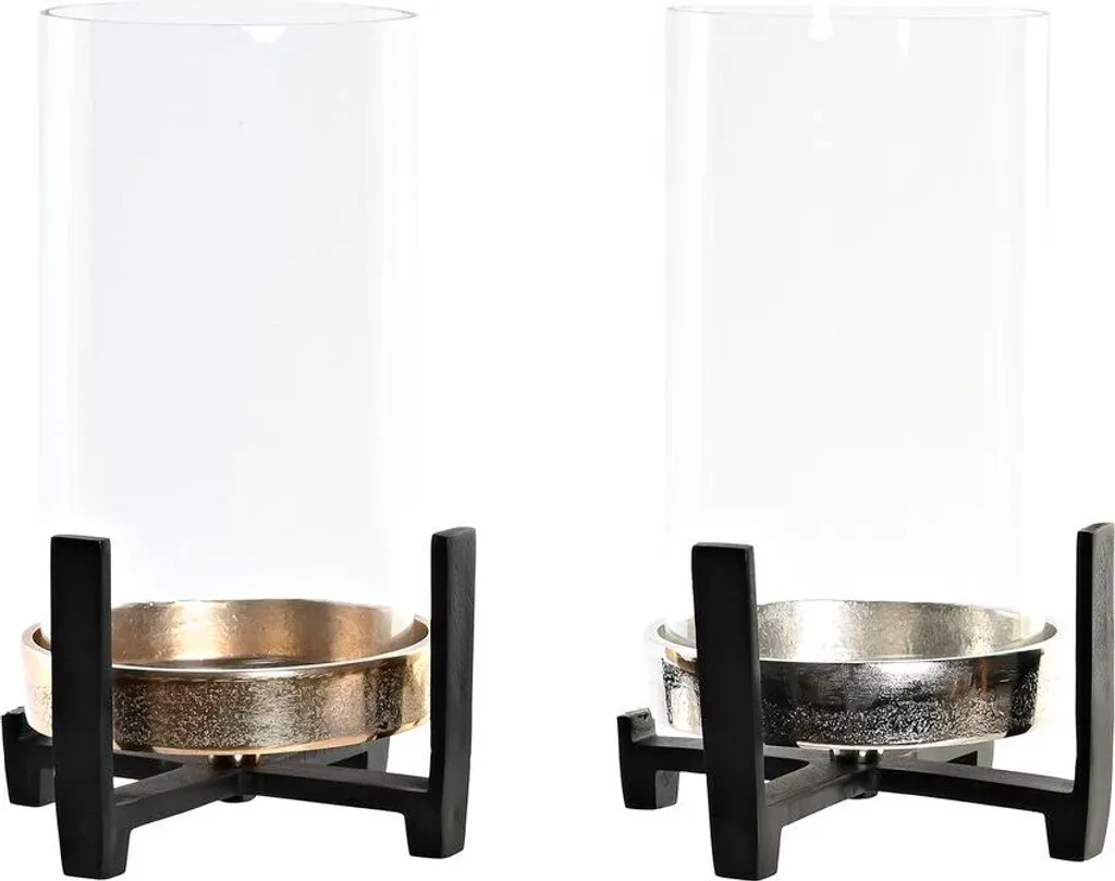 Paire de photophores design en cristal et aluminium argenté 28 cm - DKD