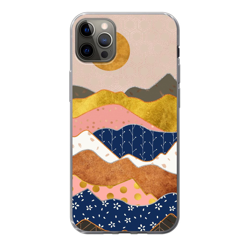 MuchoWow Handyhülle Schutzhülle Hülle für iPhone 12 Pro Max Gold - Pastell - Muster Silikon Softcase Handy Hülle - Hartschale