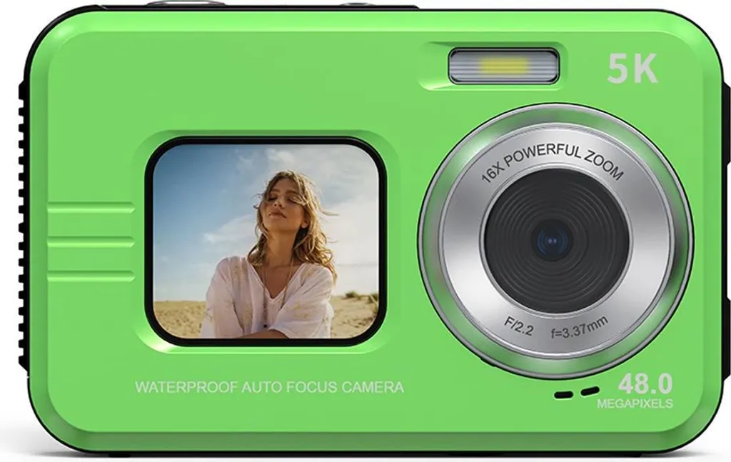 Appareil Photo Vacances Mer et Piscine - Étanche 5K avec Double Écran Vert