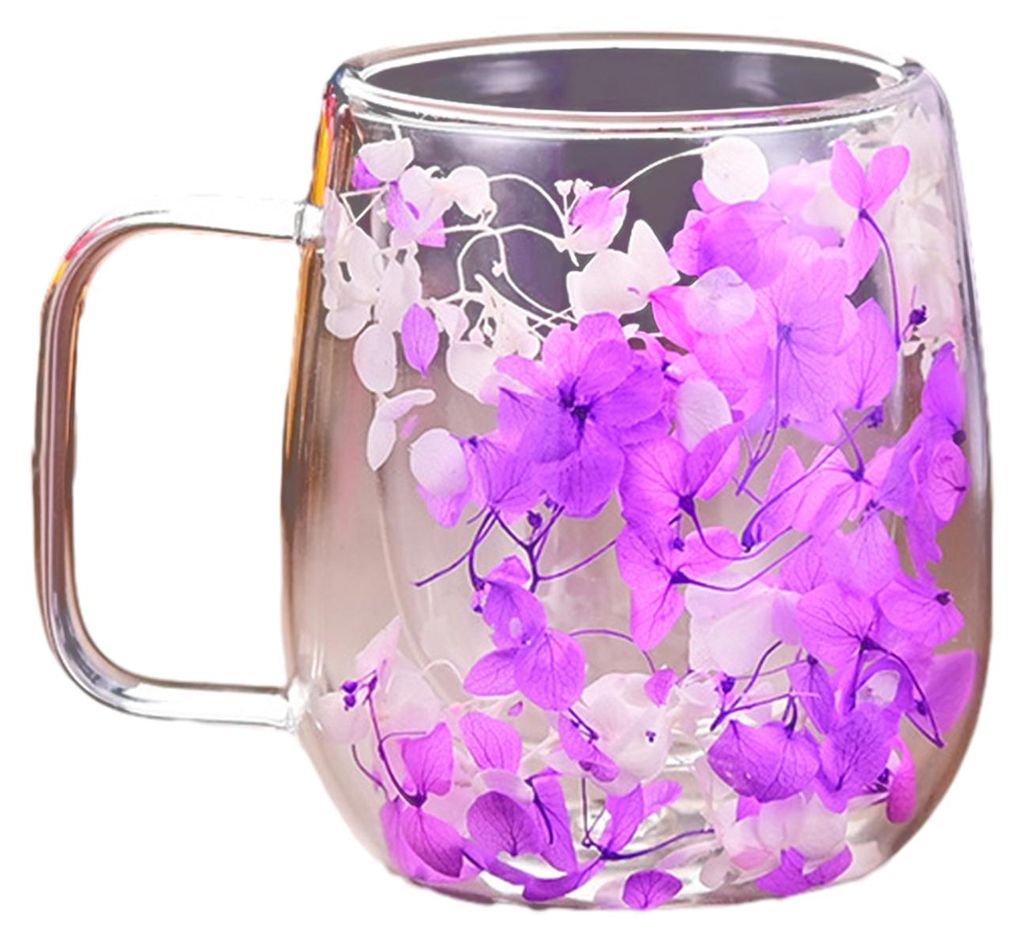 Doppelwandiger Glasbecher mit floralem Innenmuster, isoliert und hitzebeständig, 250 ml, hübscher Kaffeebecher für heiße und kalte Getränke