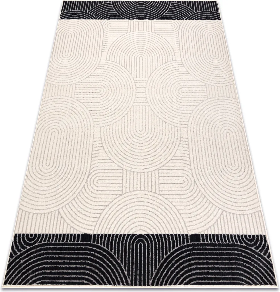 Tapis de Salon en Laine Géométrique Beige et Noir ANGEL 160x230 cm