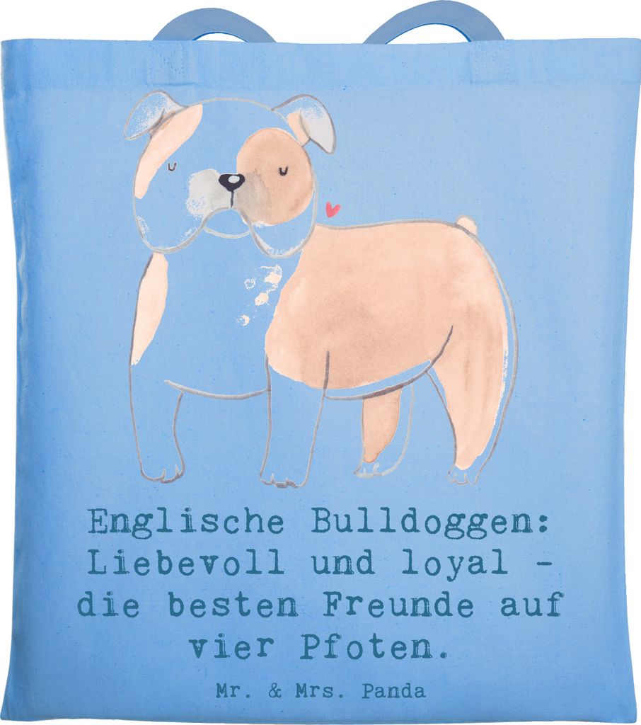 Mr. & Mrs. Panda Tragetasche Englische Bulldogge Freunde - Sky Blue - Geschenk, Tote Bag, tiefe Bindung, Stolz, Beutel, ruhige Natur, Familienhund,...