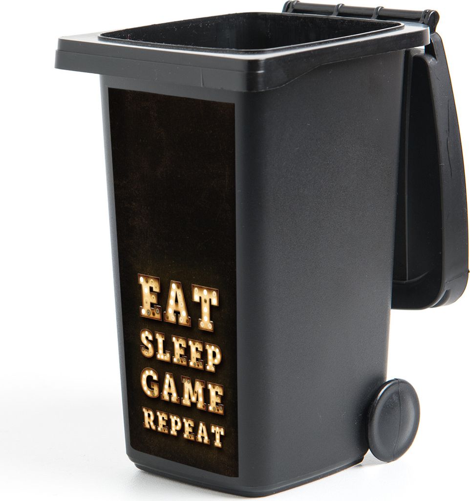 MuchoWow Mülltonnenaufkleber Spiele - Spiele - Zitate - Sprichwörter - Eat sleep game repeat 38x80 cm - Behälteraufkleber - Mülleimer-Aufkleb...