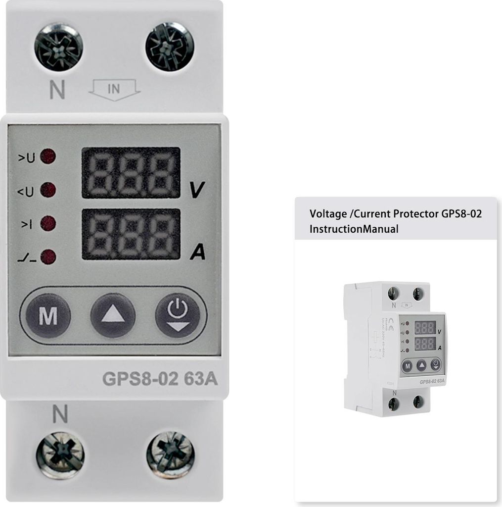 Einstellbarer Überspannungs-, Unterspannungs- und Überstromschutz 2P 63A mit digitalem Display, für 35mm DIN-Schiene, AC 220V