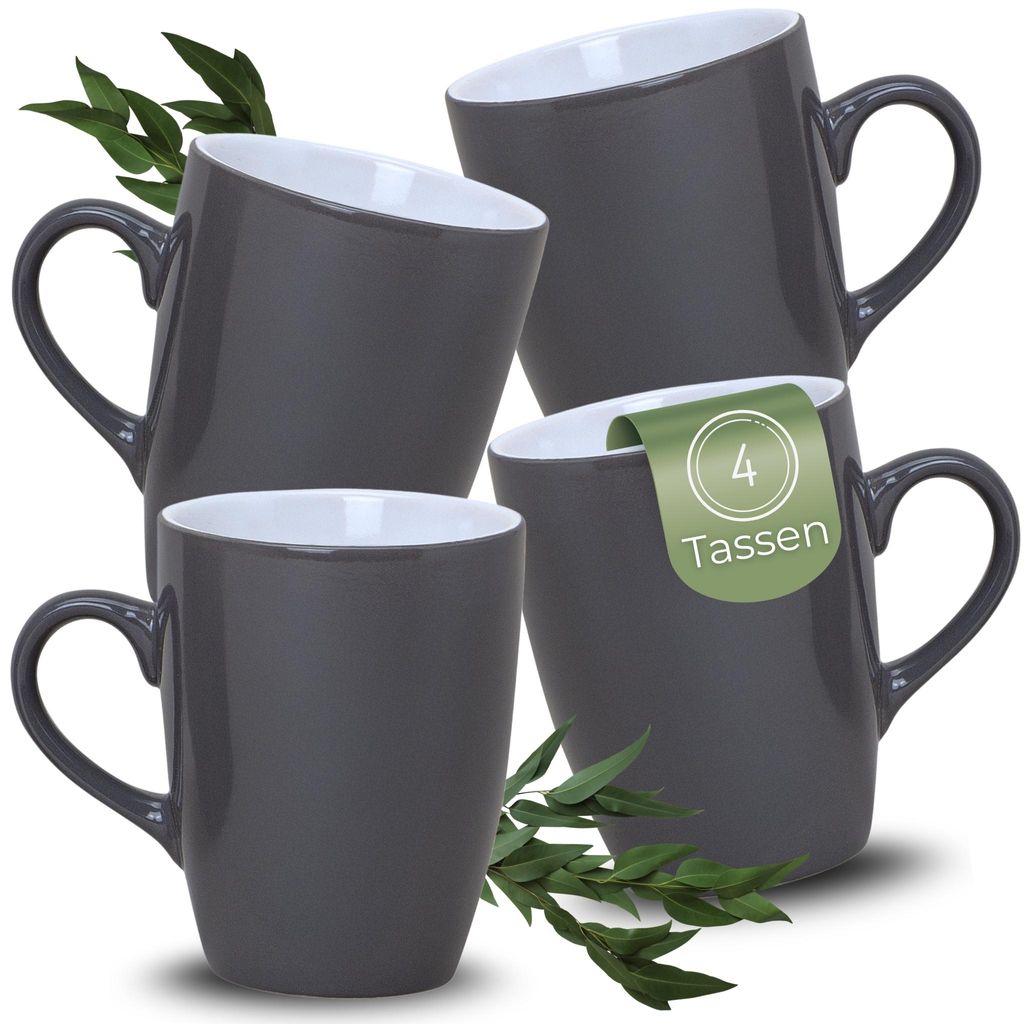 Kaffeetassen 4er Set aus Keramik 340ml, Teetassen in Grau Produktbild 