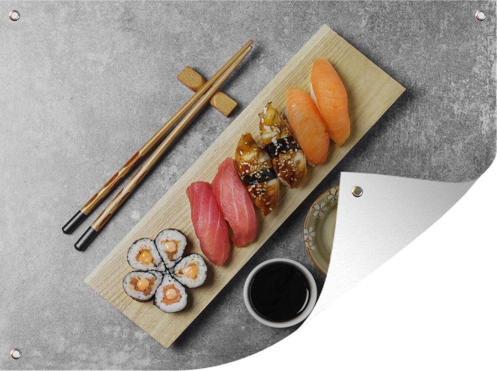 MuchoWow 40x30 cm Outdoor-Poster Gartendeko Sichtschutz Garten Poster für den Garten Sushi-Brett