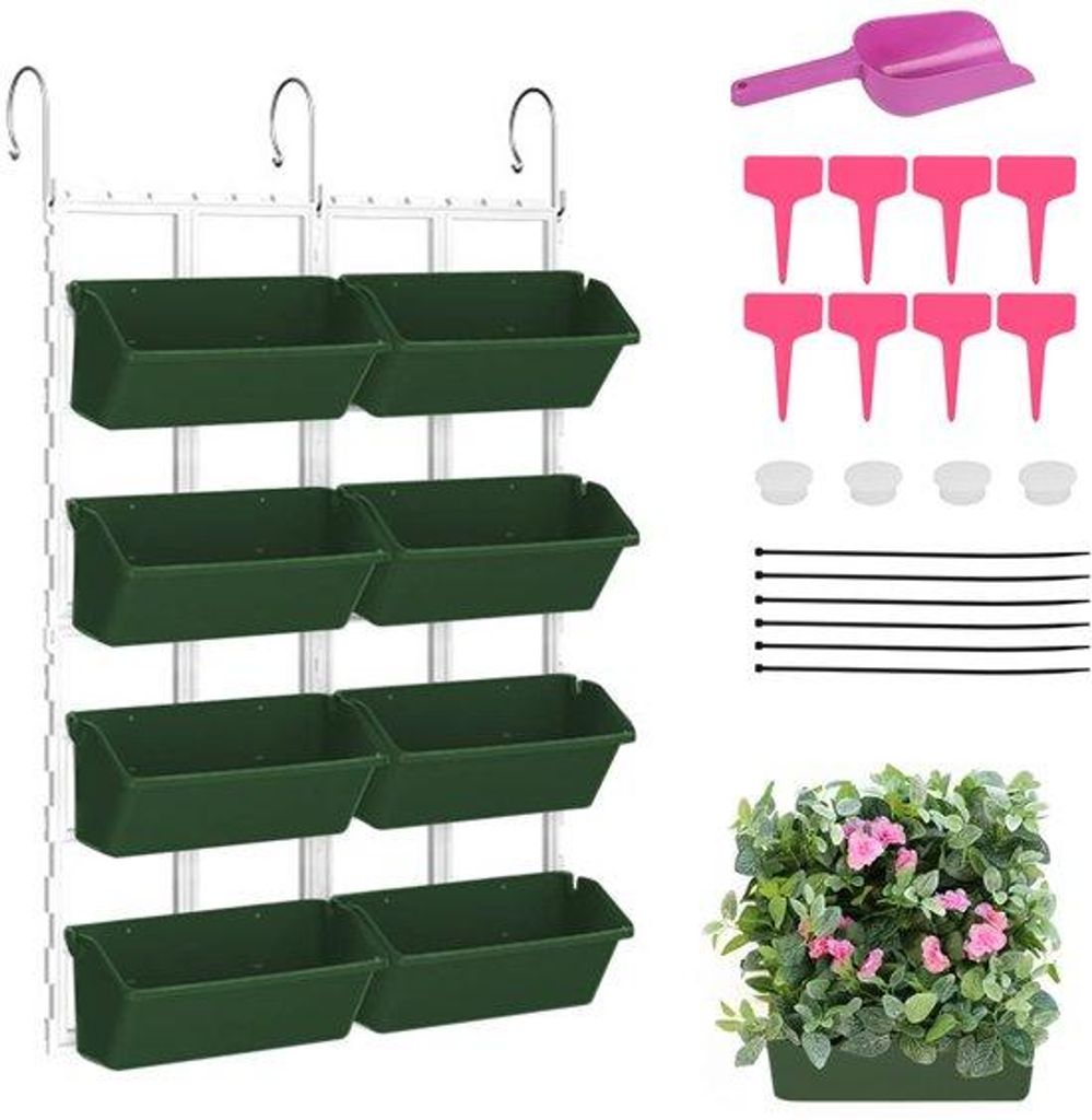 Wandplant mit 8 Taschen, Raumsparende Pflanzenwand für Haus, Balkon, Dekoration