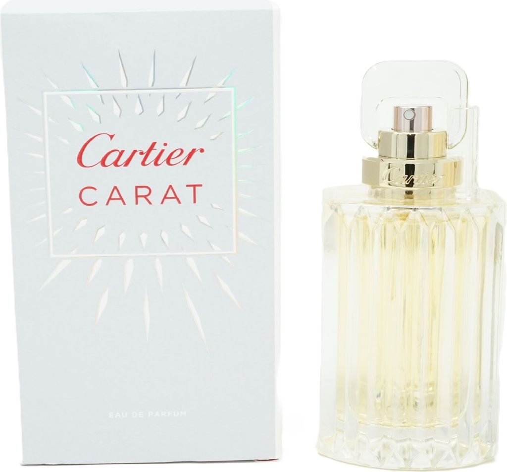 A perfume bottle and its packaging are displayed side-by-side against a white background.
