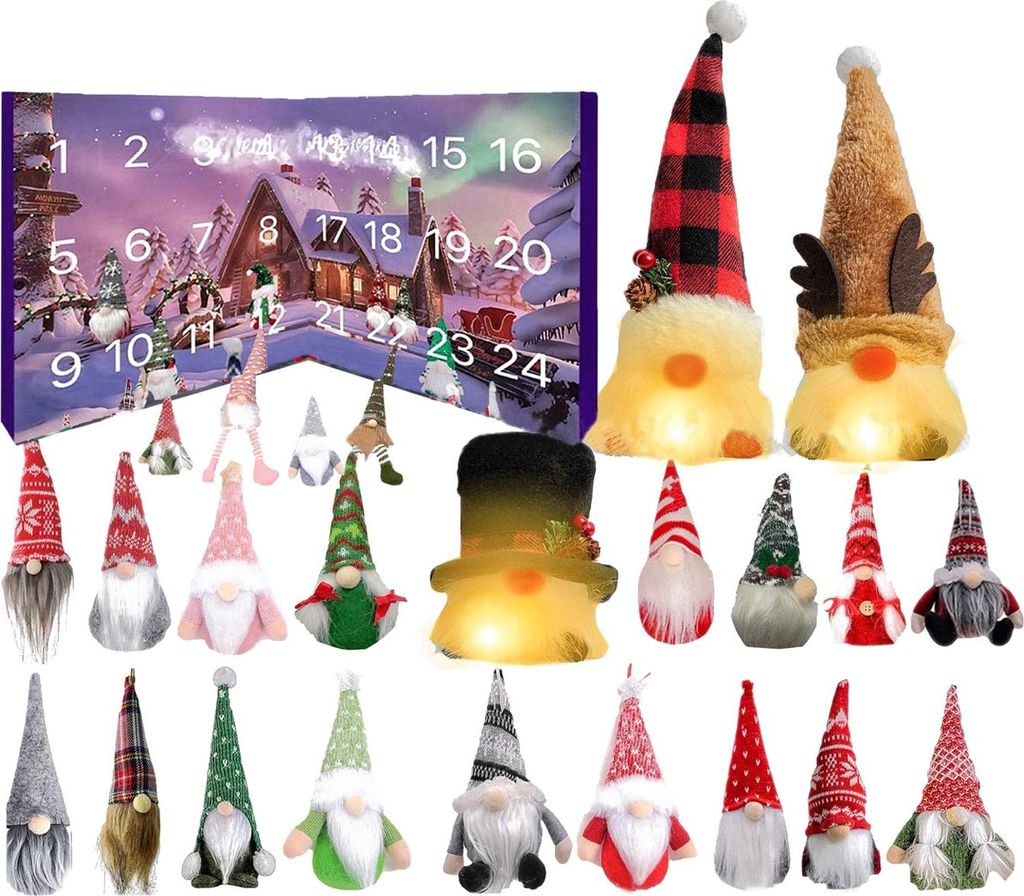 Zwergen-Adventskalender 2025, 24-Tage-Weihnachts-Countdown-Kalender mit leuchtenden Sammelfiguren, Zwergen-Ornamente, Geschenke für Kinder, Jungen...