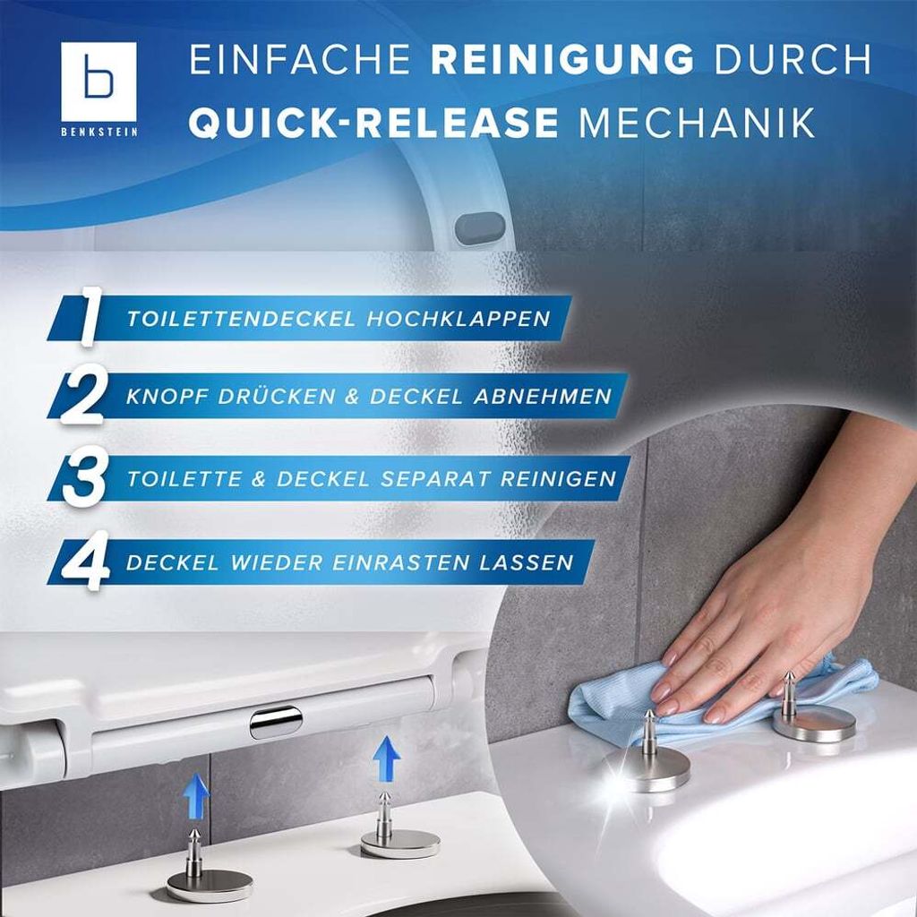 BENKSTEIN Premium Toilettendeckel - antibakteriell D-Form Produktbild 7