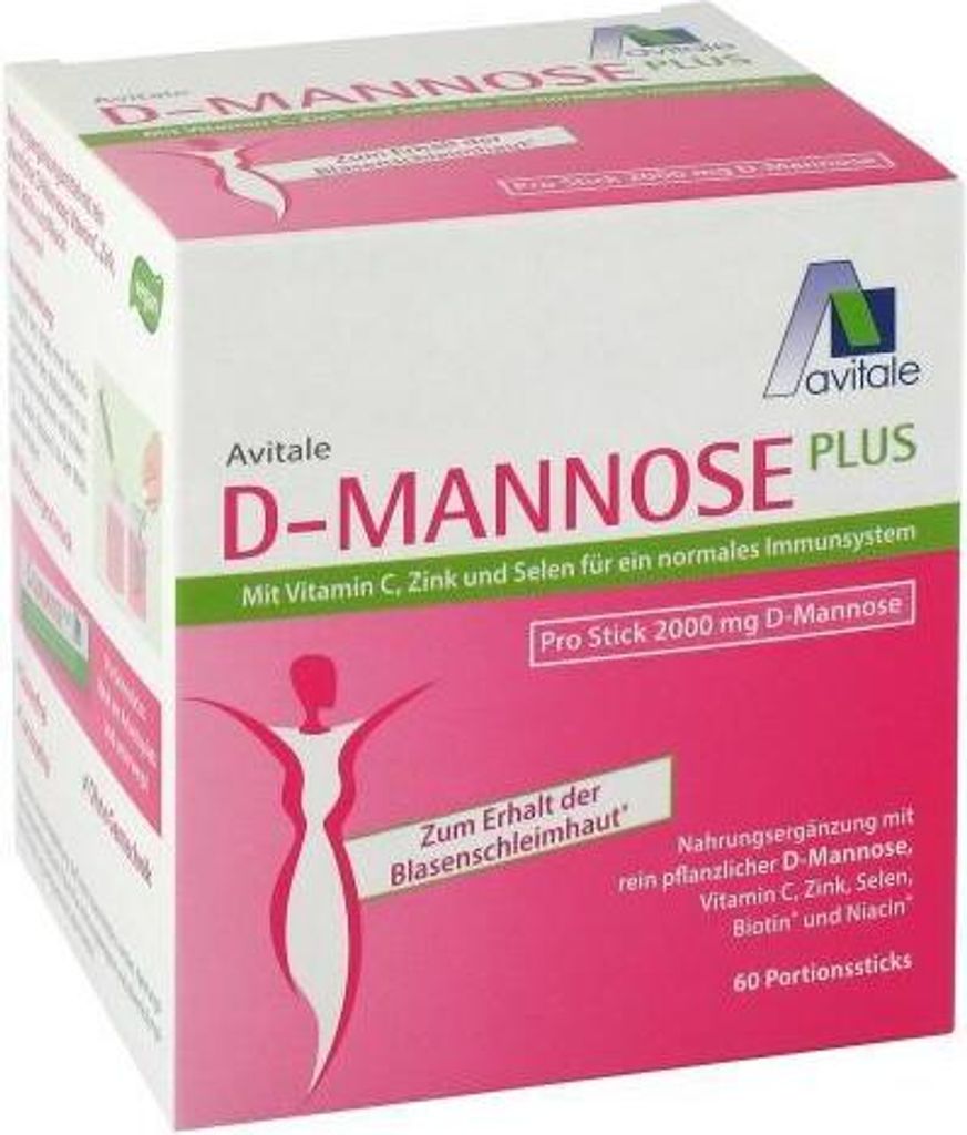 Avitale D-Mannose Pulver mit Vitamin C, Zink und Selen für ein normales Immunsystem zum Erhalt der Blasenschleimhaut, 60 St. Beutel