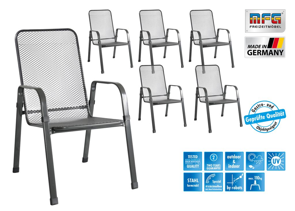 MFG Streckmetall Stapelstuhl "Mec-Stor", 6-er Set, Produktbild 