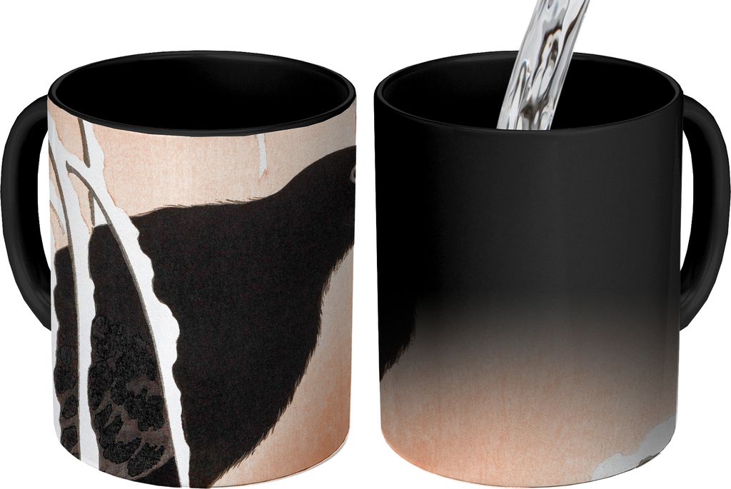 MuchoWow Zauber Tasse Zaubertasse Magic Krähe - Vogel - Vintage - Skandinavisch 350 ml Farbwechsel Becher Geschenk Geschenkidee - Magic-Tasse - ...