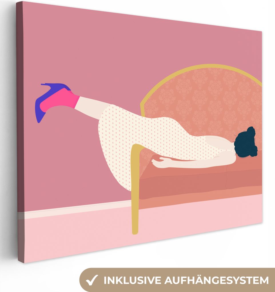 MuchoWow - Leinwandbilder - Vintage - Frauen - Pastell, Wandbild, Wanddeko Bilder Wohnzimmer, 80x60 cm
