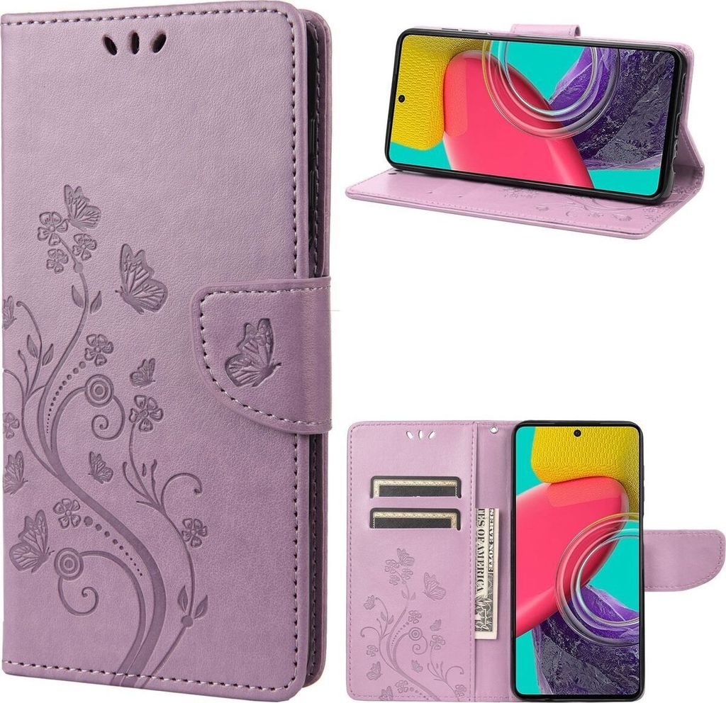 Mobigear Flowers Samsung Galaxy M53 Hülle Klapphülle Geldbörse - Lila