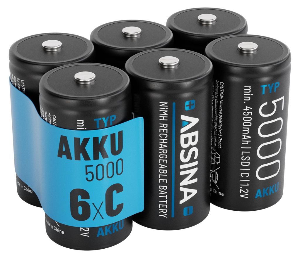 ABSINA 6x Batterien C Baby LR 14 wiederaufladbar 5000 mit Produktbild 