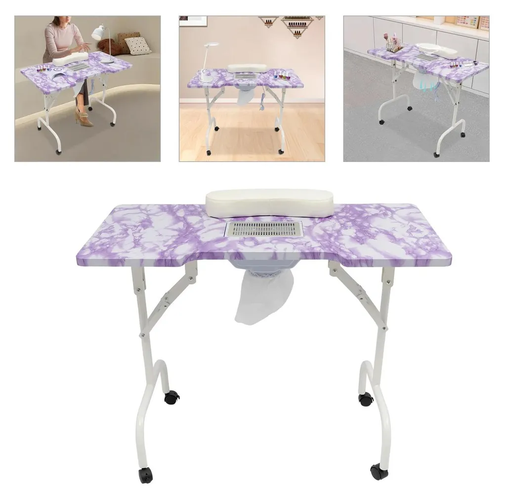 Table de manucure pliable violette : finissez-en avec la poussière d'ongle