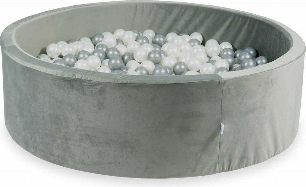 Bällebad 130x40 samtgrau – Mit 700 Bällen / Perle, Silber