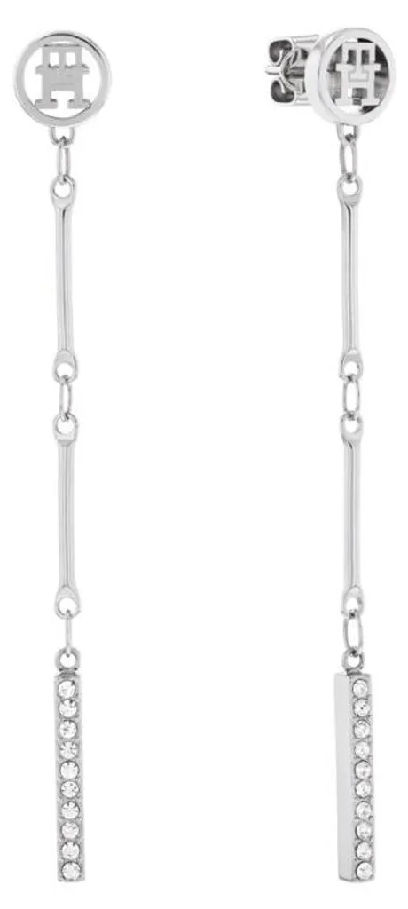 Boucles d'oreilles zircons brillants et chaîne maillons acier 2781001