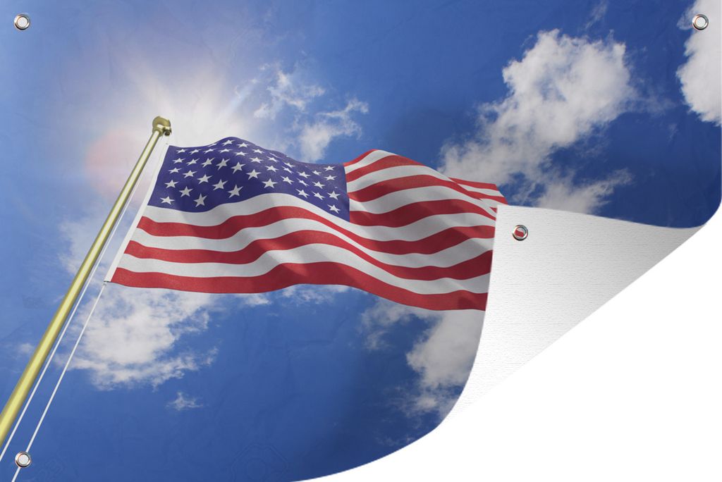 MuchoWow 120x80 cm Outdoor-Poster Gartendeko Sichtschutz Garten Poster für den Garten Flagge der Vereinigten Staaten vor der Sonne