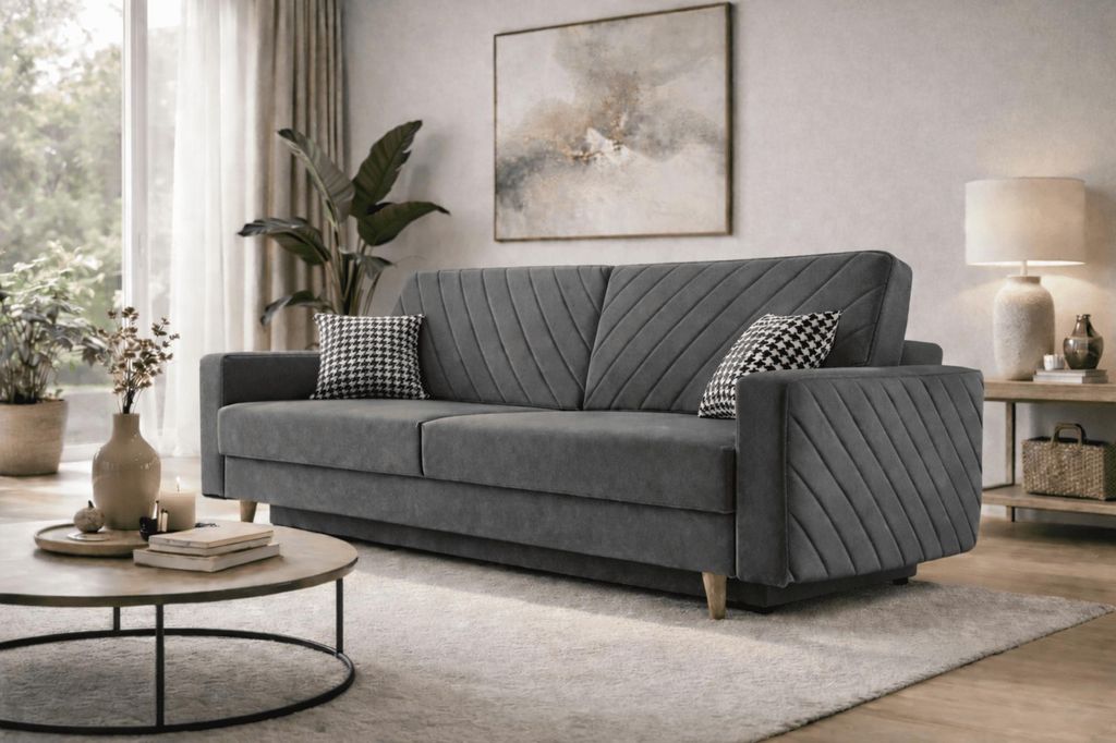 MOEBLO Schlafsofa CALIFORNIA – Sofa aus Samtstoff Couch für Wohnzimmer Sofagarnitur Polstersofa Wohnlandschaft Velours mit Bettfunktion, Bettkas...