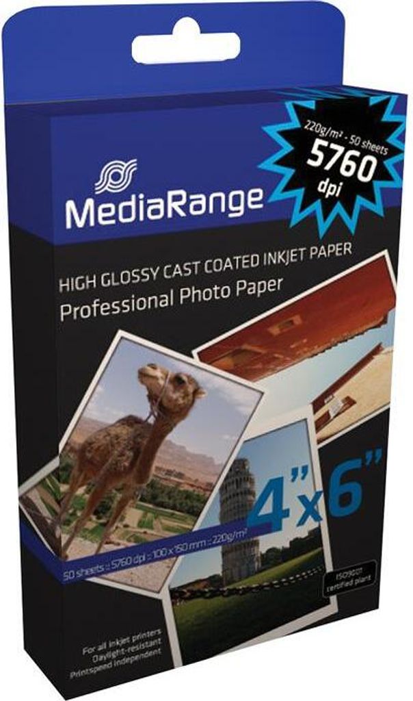 MediaRange Foto Papier hochglänzend 10x15cm 220g 50 Blatt Produktbild 
