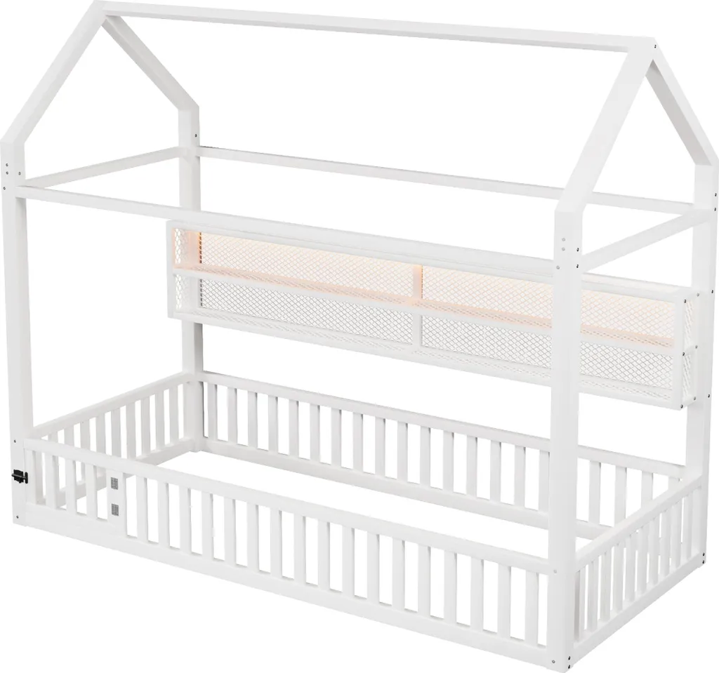 Lit plateforme enfant 90x200 maison : l'espace repos sécurisé LED