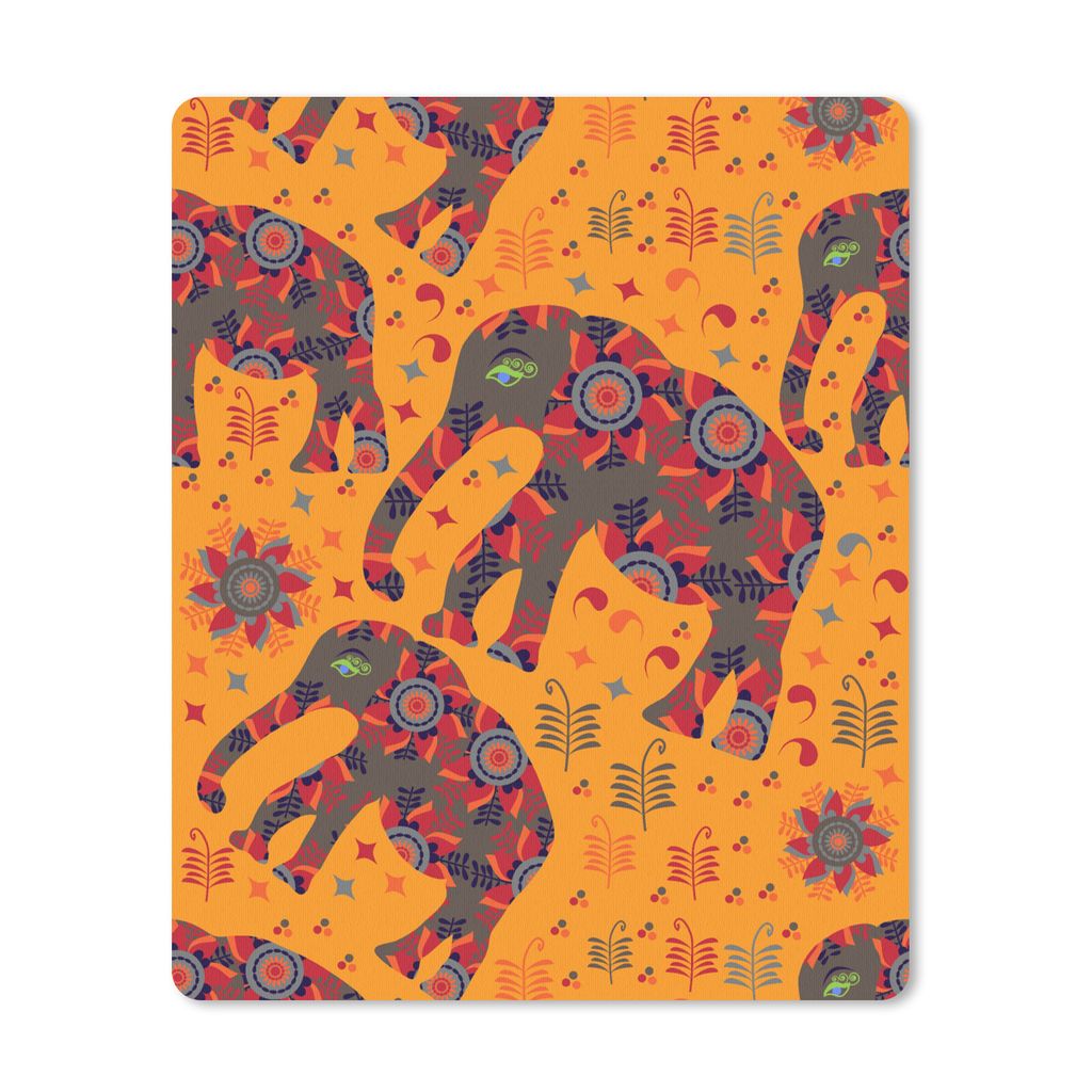 MuchoWow Mauspad Mousepad Elefant - Ornament - Blumen - Muster 30x40 cm - Mousepads - Maus Mat - Pad - Mausunterlage - Mausmatten