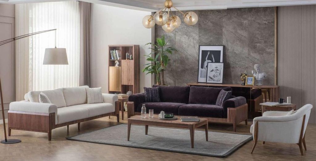 Mehrfarbige Sofagarnitur Designer Weißer 3-Sitzer Luxus Produktbild 
