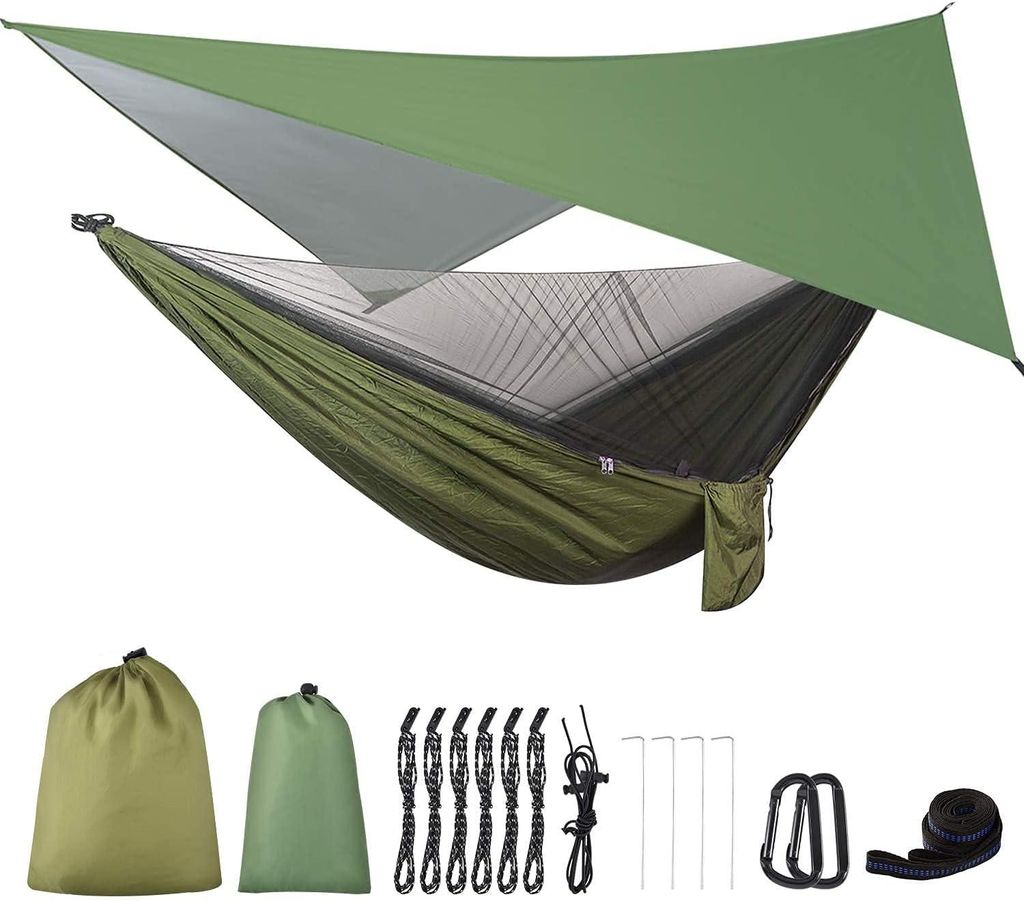 Hängematte Outdoor mit Tarp Moskitonetz, 290 x 140cm Ultraleicht Reise Camping Hammock Hängematten 200kg Last Kapazität für Wandern, Reisen, Ga...