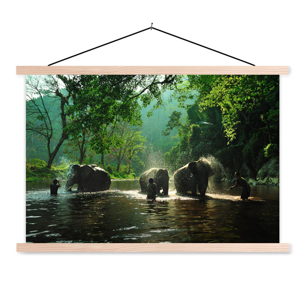 MuchoWow Textilposter Elefant - Wasser - Bäume - Grün - Tiere 60x40 cm mit holzfarbenen Rahmen - Bilder