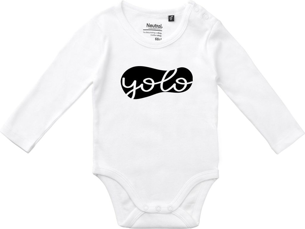 Huuraa Baby Body YOLO you only live once 80 White Baumwolle Fairtrade Langarmbody Geschenkidee