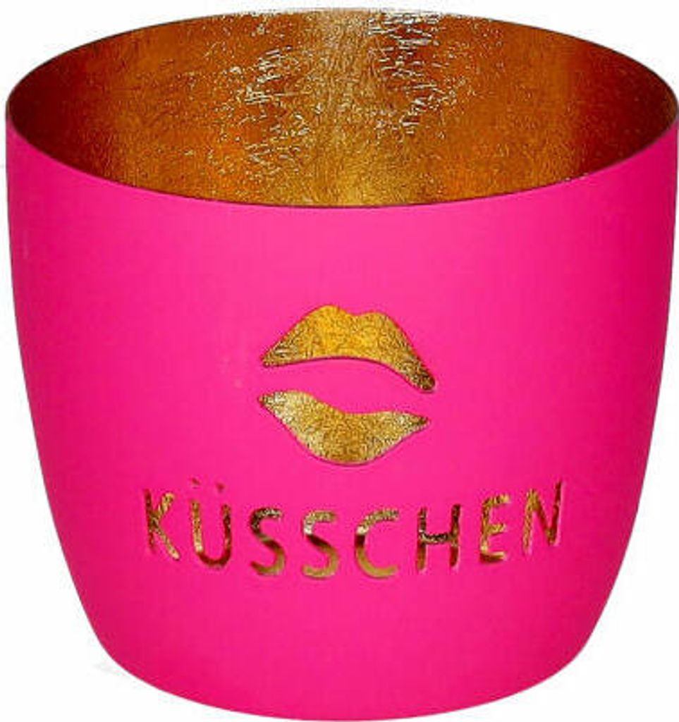 Gift Company Windlicht Madras M, Küsschen, Teelichthalter, Kerzenhalter, Eisen, Hot Pink / Gold, H 8.5 cm, 1211404013