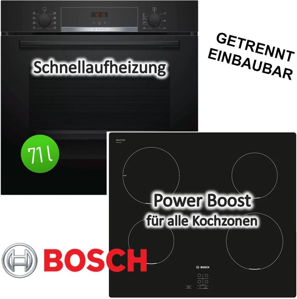 Herdset BOSCH Backofen mit Induktionskochfeld schwarz - autark, 60 cm