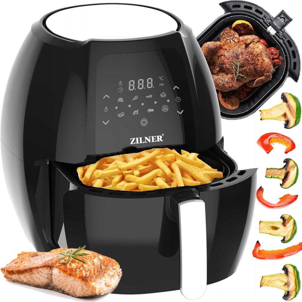 Ölfreie Schwarze Fritteuse 7,7 L - 7 Programme, Grosser Korb 1800 W