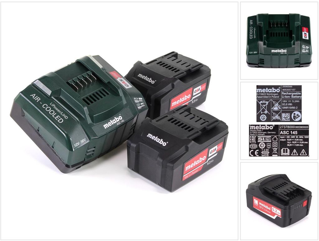 Metabo Basis-Set 2 x 5.2 Ah - 2x Li-Power Akkupack 18 V/5,2 Immagine del prodotto 