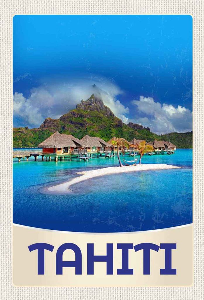vianmo Holzschild 30x20 cm Tahiti Insel Amerika Sonne Bildmotiv Reisemotiv Abenteuer Reisen