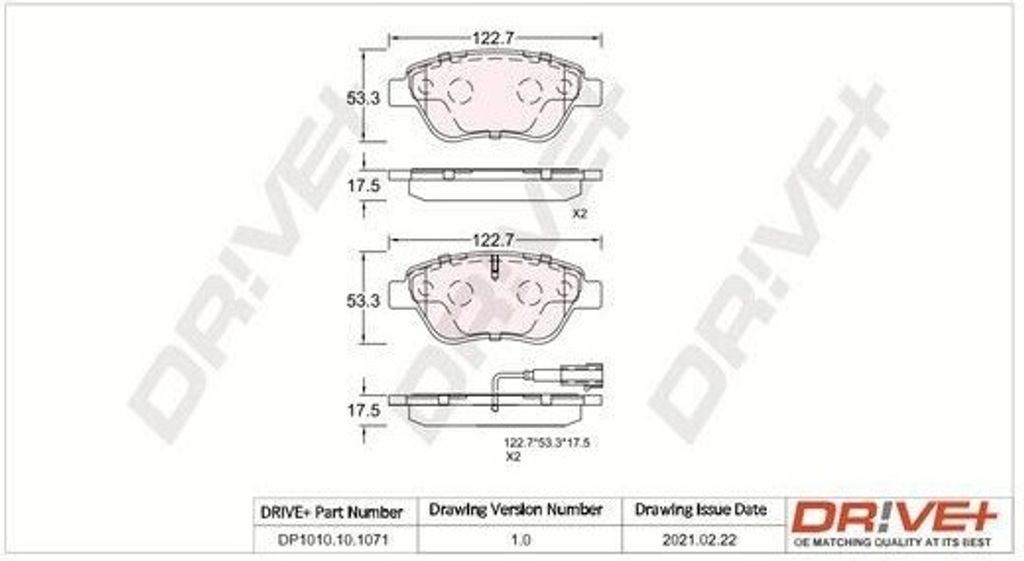 Dr!ve+ DP1010.10.1071 - OE 71770098 Bremsbeläge für Mito (955), 500 (312), Fiorino, Punto, Linea, Panda, Qubo