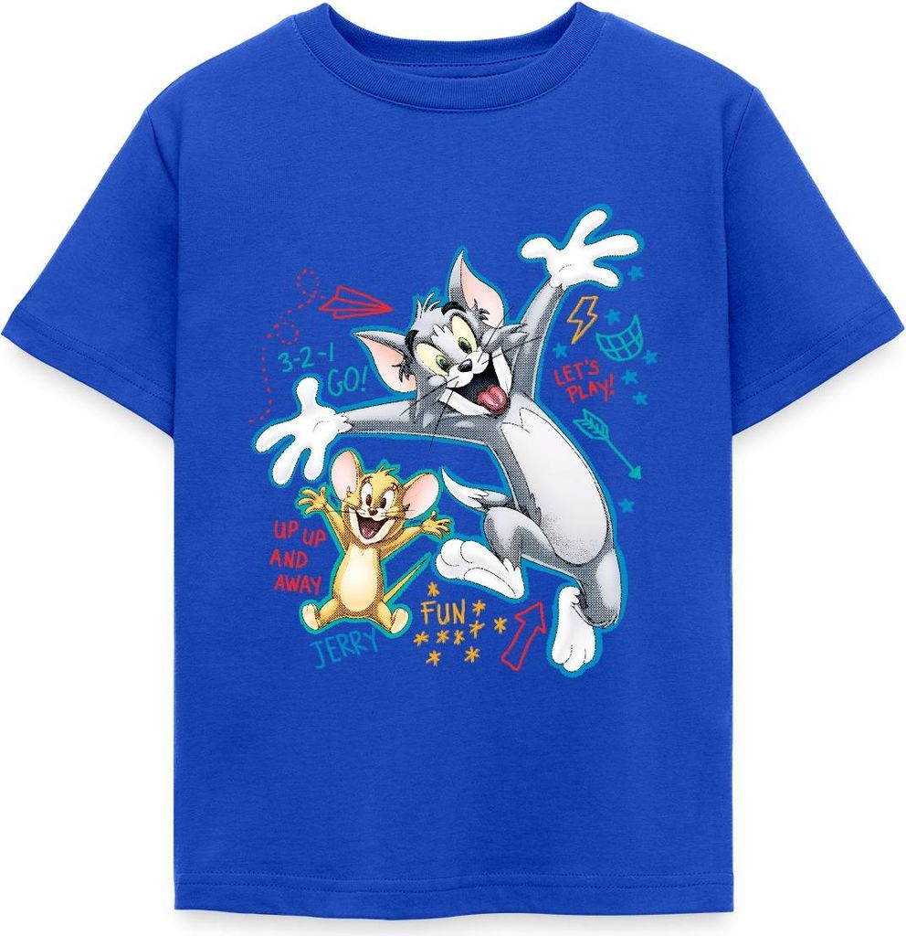 Spreadshirt Tom Und Jerry Play Time Kinder T-Shirt, 122/128 (7-8 Jahre), Royalblau
