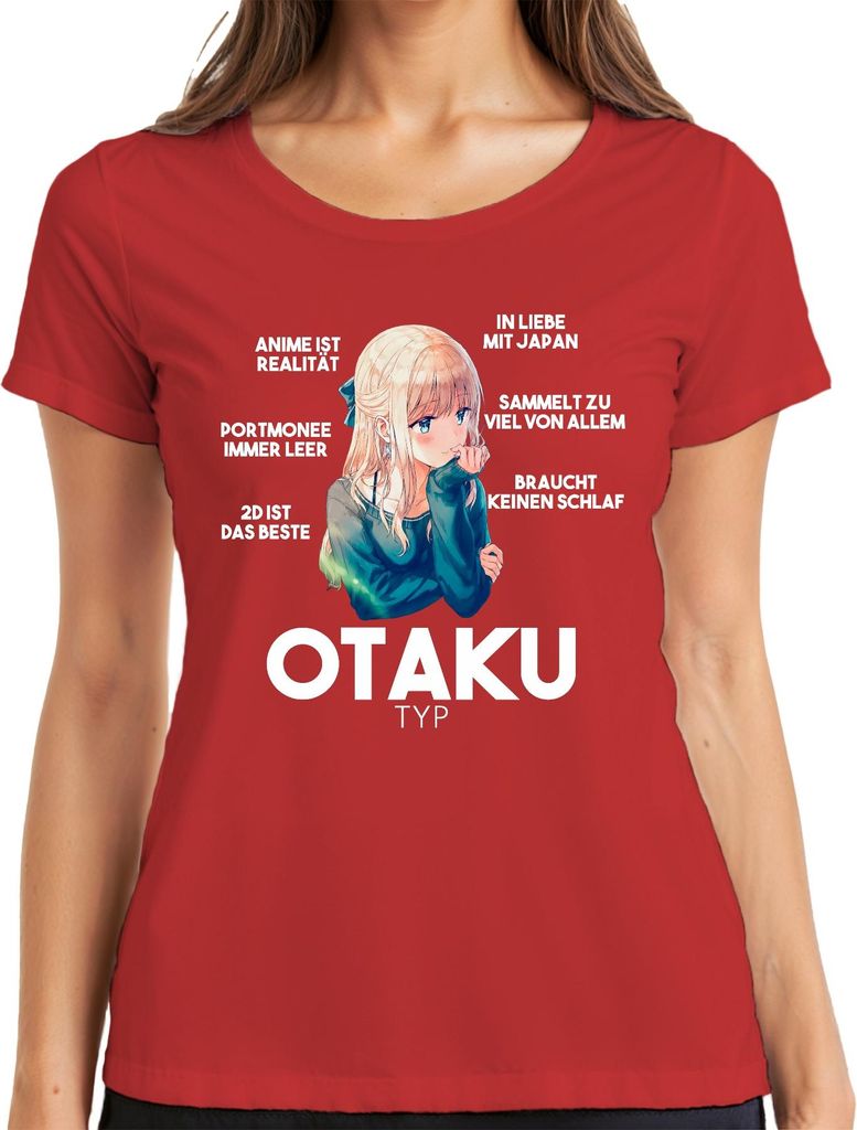 OTAKU TYP Anime ist Realität Portmonee immer leer Manga Japan Damen T-Shirt, Rot, M