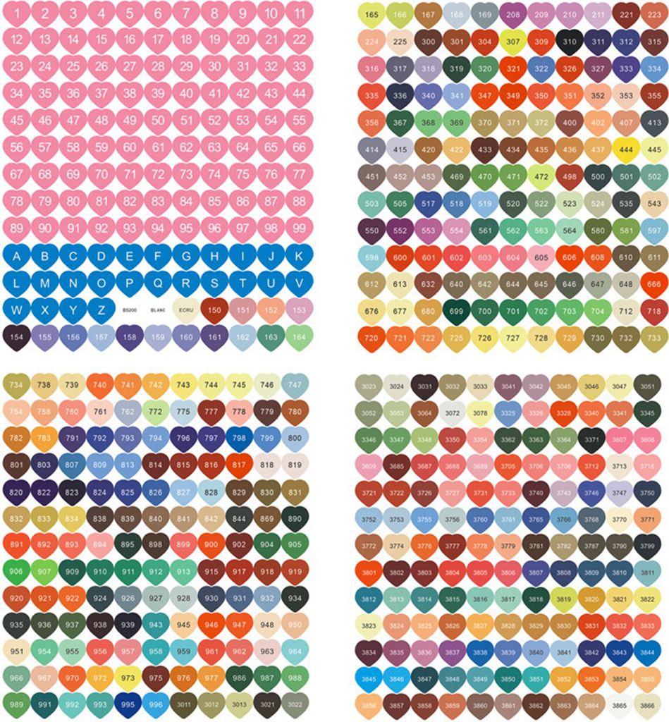 1 Setzen Sie digitale Aufkleber Selbstklebbar unterscheidbare abnehmbare Marker PVC DMC Cross Stitch-Fadennummer Briefpapierzubehör-Herz