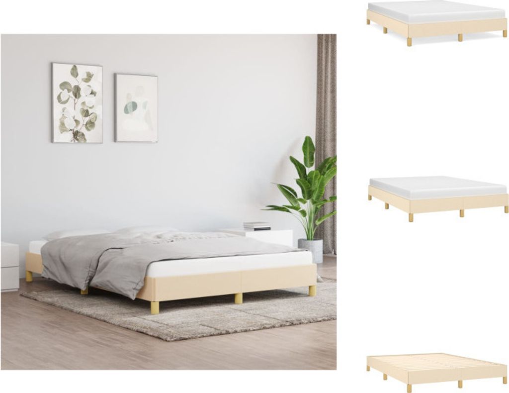 vidaXL Bettgestell Creme 160x200 cm Stoff - Betten & Bettgestelle