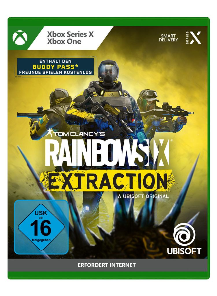 The image shows the front cover of a video game box for Tom Clancy's Rainbow Six: Extraction.