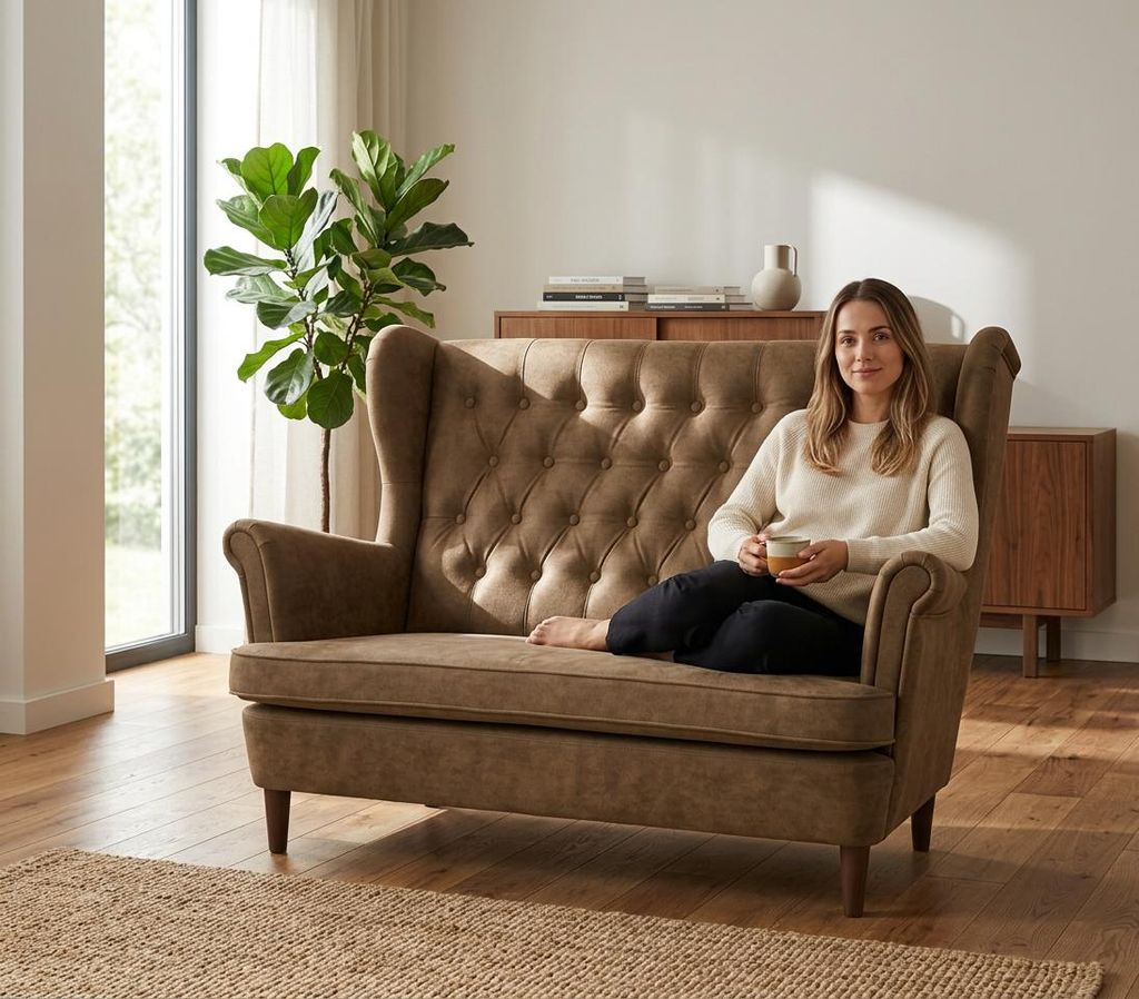 Zweisitzer-Sofa DIANA Royal – Gesteppte Rückenlehne, Produktbild  KI-generiertes Bild