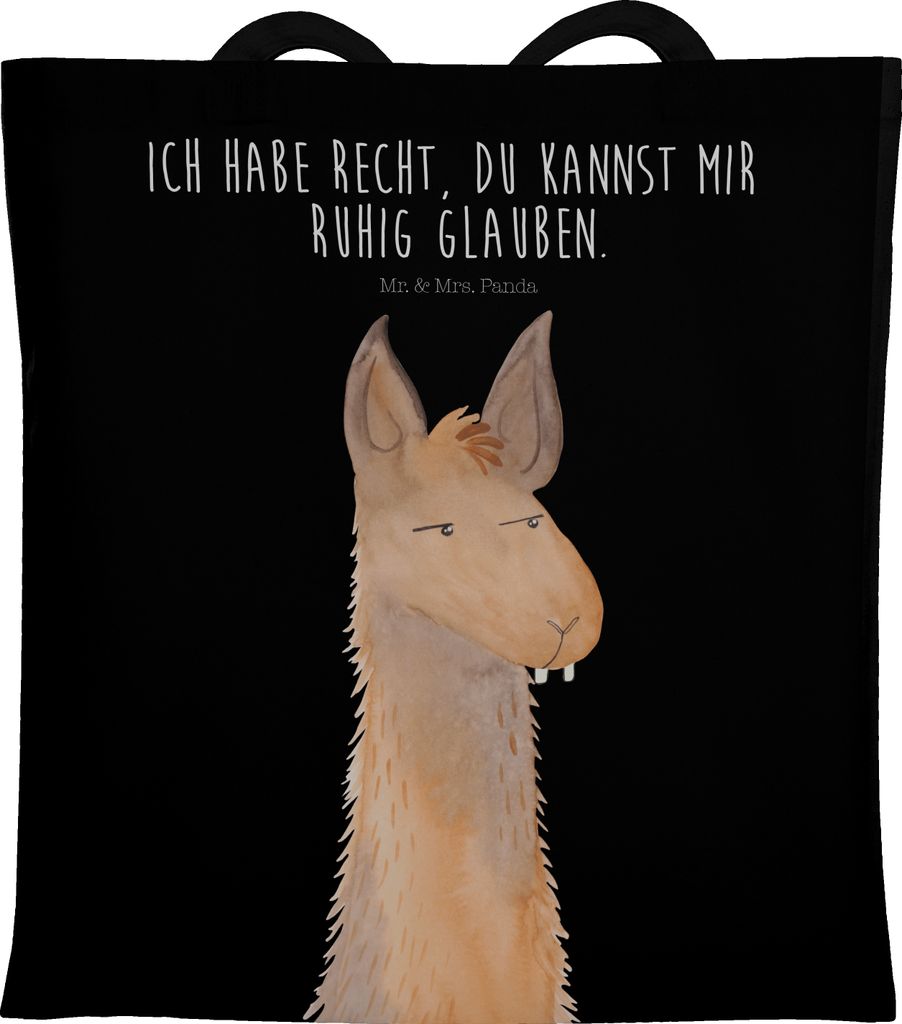 Mr. & Mrs. Panda Schultasche Lamakopf Genervt - Schwarz - Geschenk, Jutebeutel, Lamas, Tote Bag, Azubi, Lama, Freundin, dokumententasche, Büro, Un...
