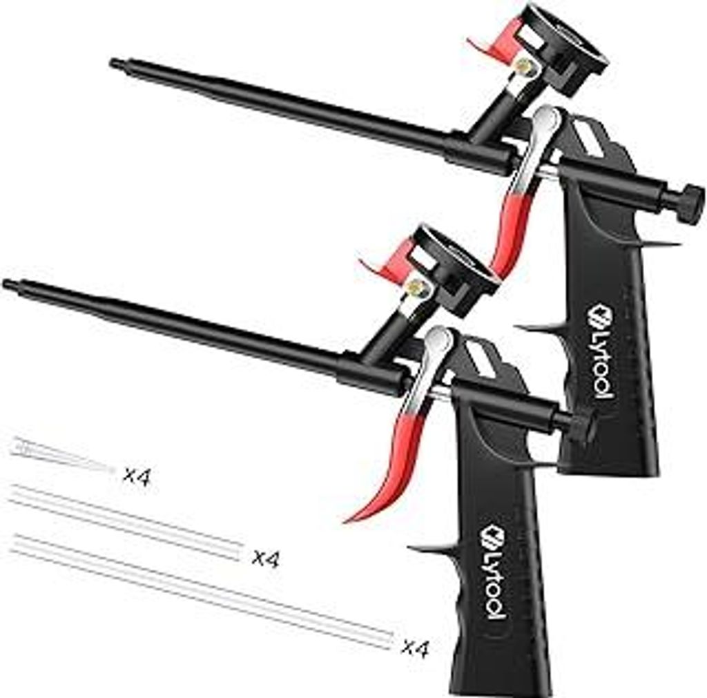 PU Schaumpistole - Lytool 2 tlg. Bauschaumpistole BENÖTIGT KEINE REINIGER Dosierpistole aus Metall für Heimwerker und Profi (mit 12 Verlängerung...