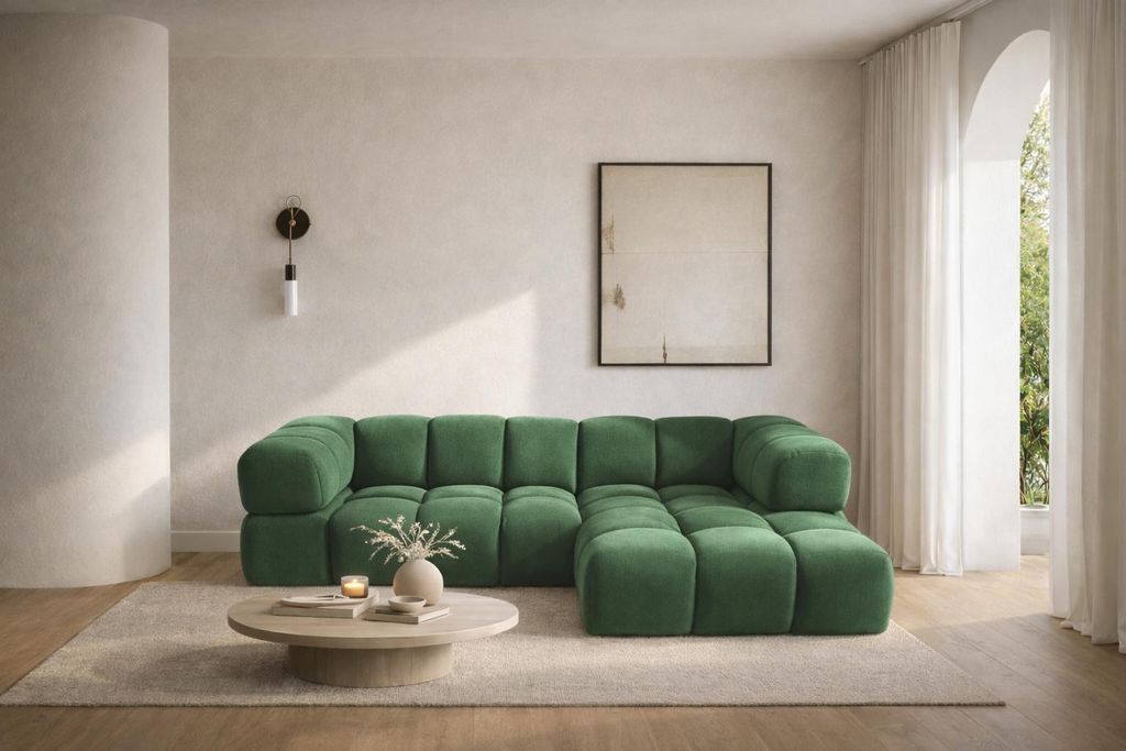 Kaiser Möbel Ecksofa L-Form Averro, stoff Bluvel, Grün, Rechts